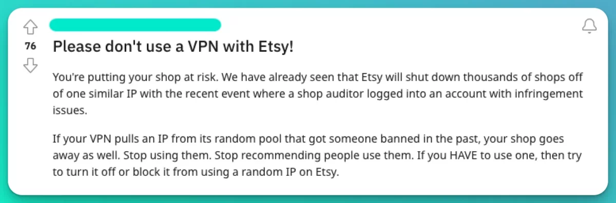 The dangers of using a VPN on Etsy